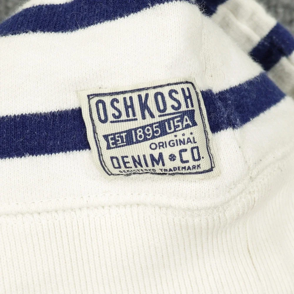 OshKosh B'gosh Sweatshirt Kids 4/5 White Navy Striped Pullover Crewneck Pocket